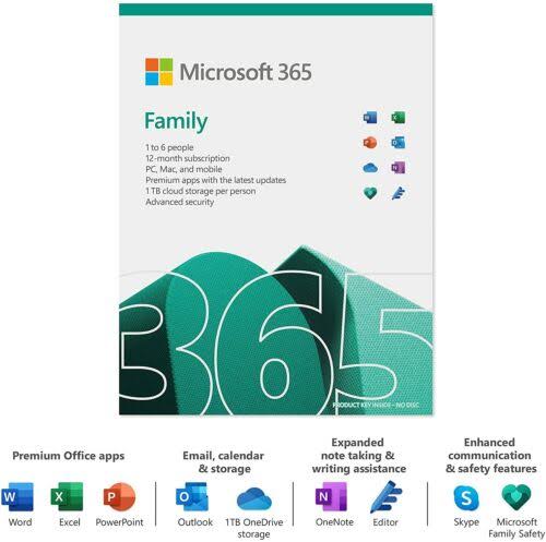 Microsoft 365 Family - Licencia básica - hasta 6 personas - Mac Android iOS Win - Inglés - Código: 6GQ-01563 | Compra en Guadalajara
