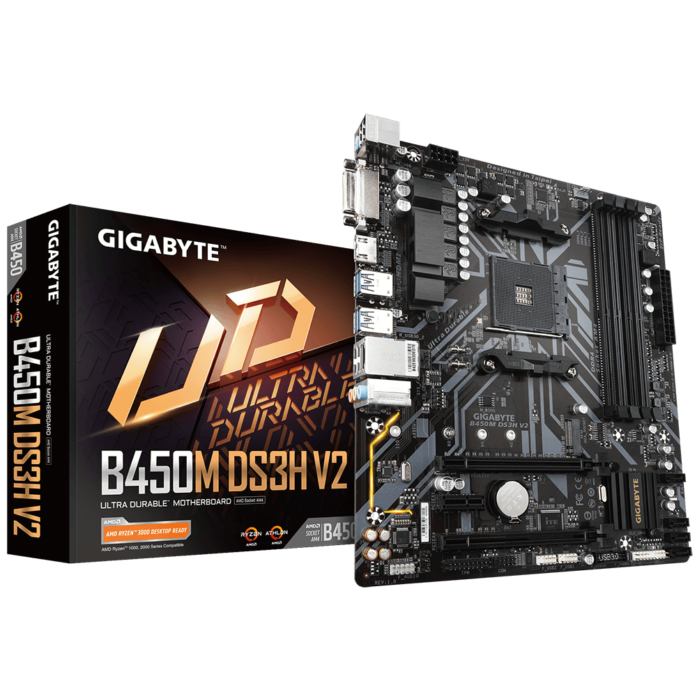 Gigabyte B450M Ds3H  10  Placa Base  Micro Atx  Socket Am4  Amd B450 Chipset  Usb 31 Gen 1  Gigabit Lan  Tarjeta Grfica Cpu Necesaria  Hd Audio 8Canales - B450MDS3HV2