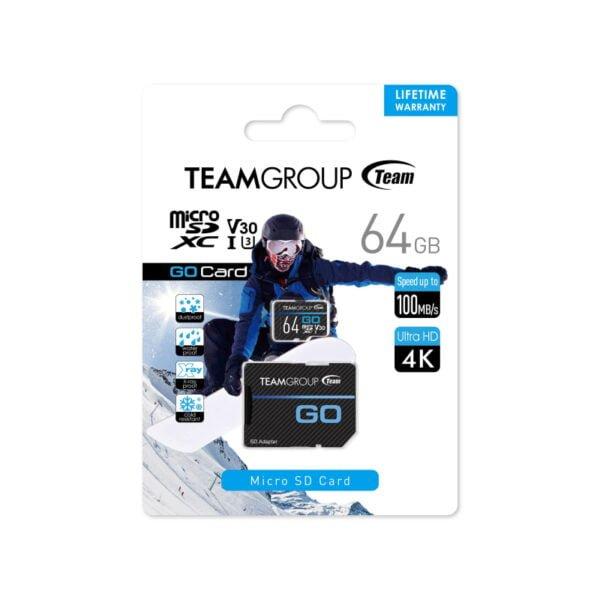 MEMORIA MICRO SD TEAMGROUP GO CARD 64G 4K UHSI U3 100 MB S CON ADAPTADOR TGUSDX64GU303 - Código: TGUSDX64GU303 | Compra en Guadalajara