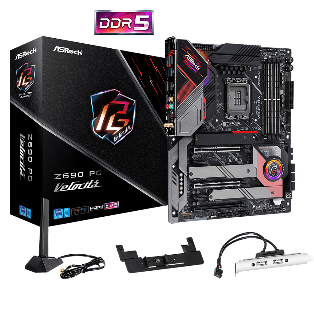 MB ASROCK Z690 PHANTOM GAMING VELOCITA/14 13 12TH VA GEN/LGA 1700/192 GB DDR5 6400MHZ OC/1 PCIE 5.0X16/1 PCIE 4.0X16/1 PCIE 3.0X1/6 SATA3/2 HYPER M.2/1 ULTRA M.2/1 BLAZING M.2/12 USB 3.2/1 USB C Z690 PG VELOCITA - Código: Z690 PG VELOCITA | Compra en Guadalajara