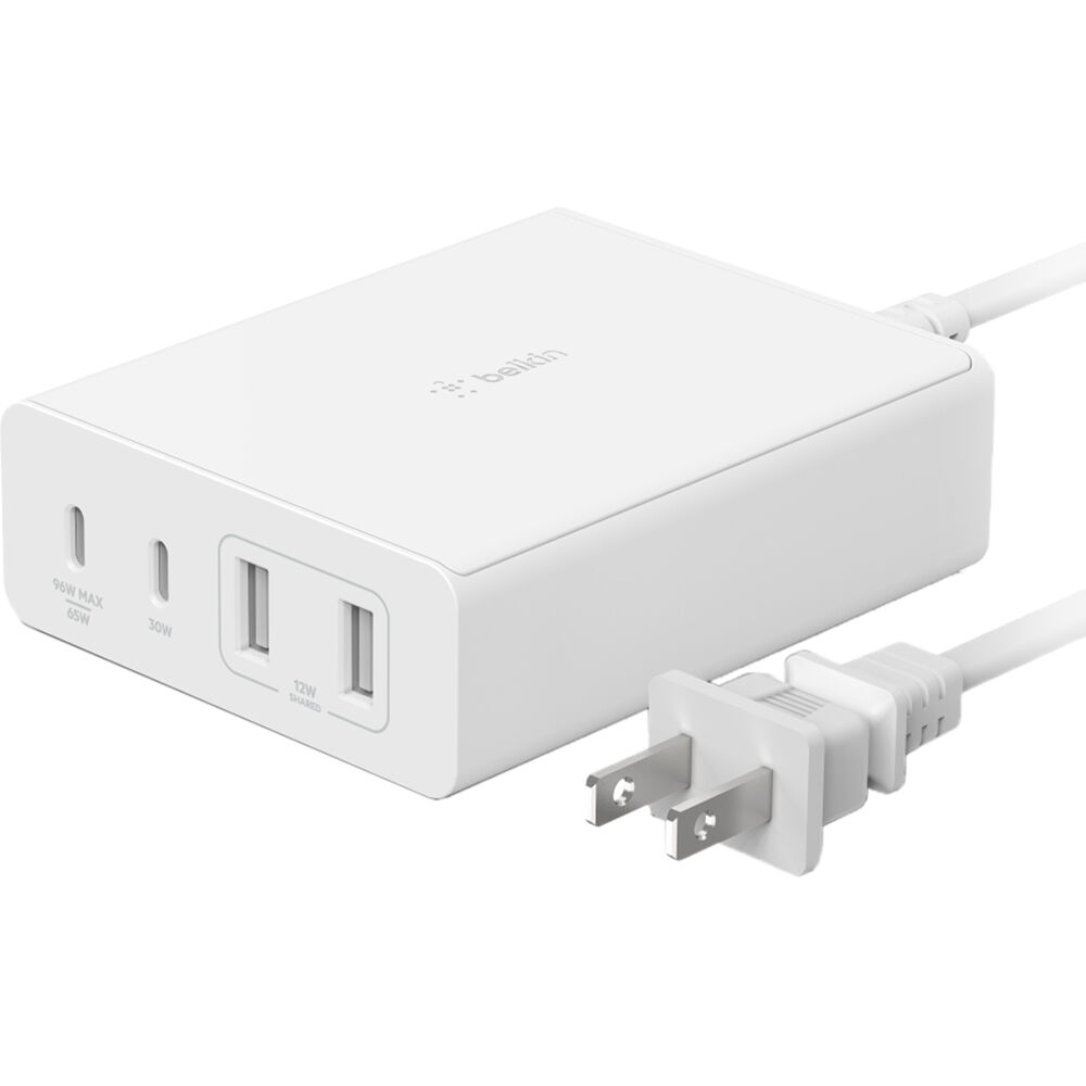 Belkin - Adaptador de corriente - tecnología GaN - 108 vatios - Fast Charge PD 3.0 - 4 conectores de salida 2 x USB 2 USB-C - blanco - Código: WCH010dqWH | Compra en Guadalajara