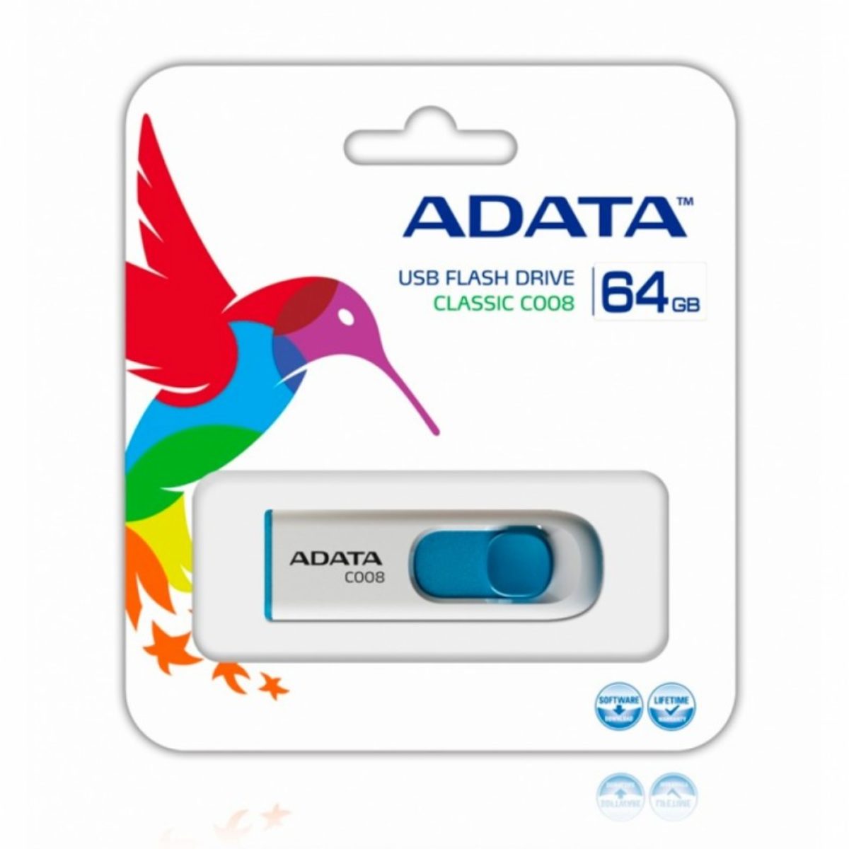 MEMORIA FLASH ADATA C008 64GB USB 2.0 BLANCO/AZUL RETRACTIL C008W-64GB - Código: C008W-64GB | Compra en Guadalajara