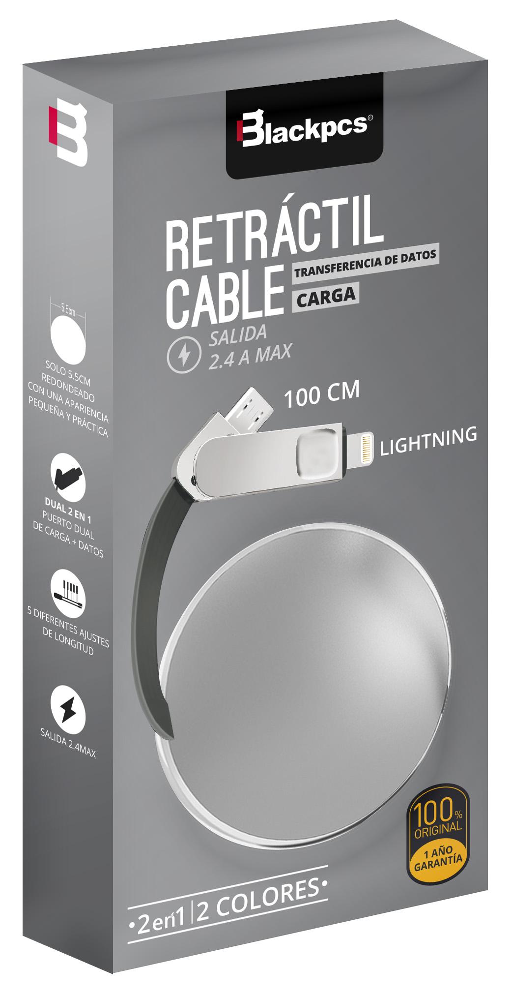 CABLE BLACKPCS CA-RETRACTIL V8/LIGHTNING PLATA 100 CM 2.1A CASMLPR-3 - Código: CASMLPR-3 | Compra en Guadalajara