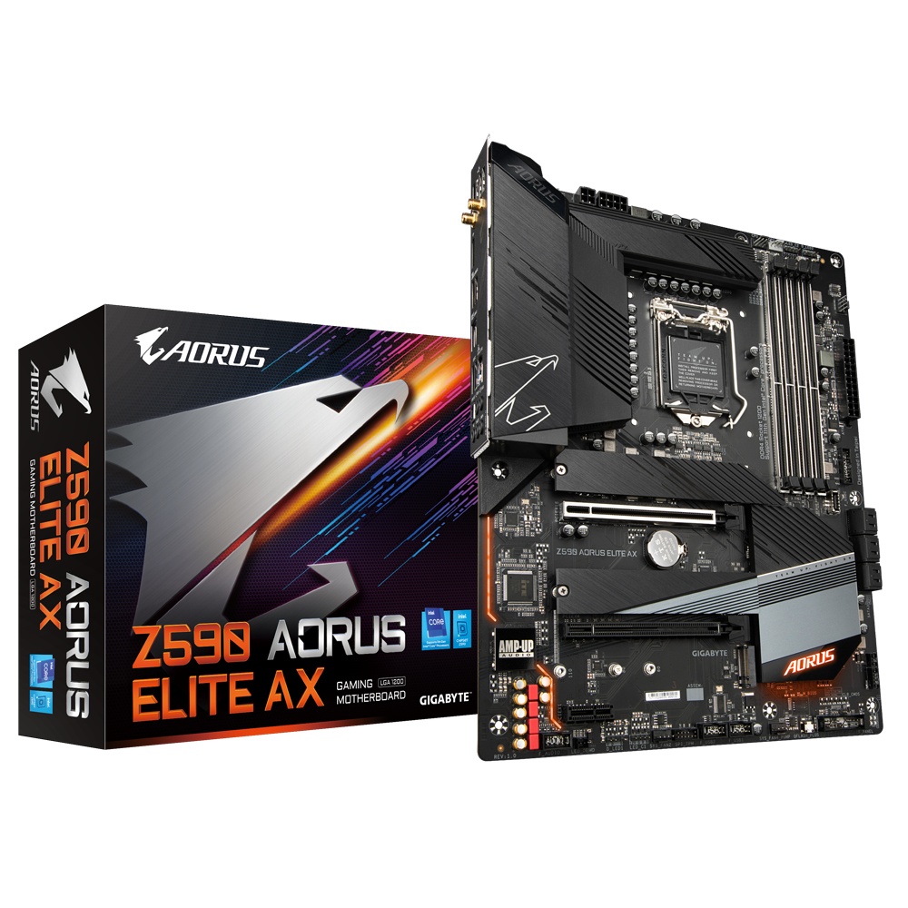 Gigabyte Z590 AORUS ELITE AX - 1.0 - placa base - ATX - Socket LGA1200 - Z590 Chipset - USB-C Gen2 USB 3.2 Gen 1 USB 3.2 Gen 2 USB-C Gen 2x2 - 2.5 Gigabit LAN Wi-Fi - Tarjeta gráfica CPU necesaria - HD Audio 8-canales - Código: Z590AORUSELITEAX | Compra en Guadalajara