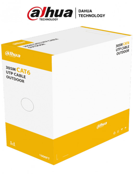 DAHUA PFM920-6U - BOBINA DE CABLE UTP PARA EXTERIOR CAT6 / 100 COBRE / 305 METROS / COLOR NEGRO / CUBIERTA EXTERIOR MDPE / CUMPLE CON ESTANDARES ANSI/TIA 568-C.2 / ROSH / RETARDANTE DE FLAMA DHT2640010 - Código: DHT2640010 | Compra en Guadalajara