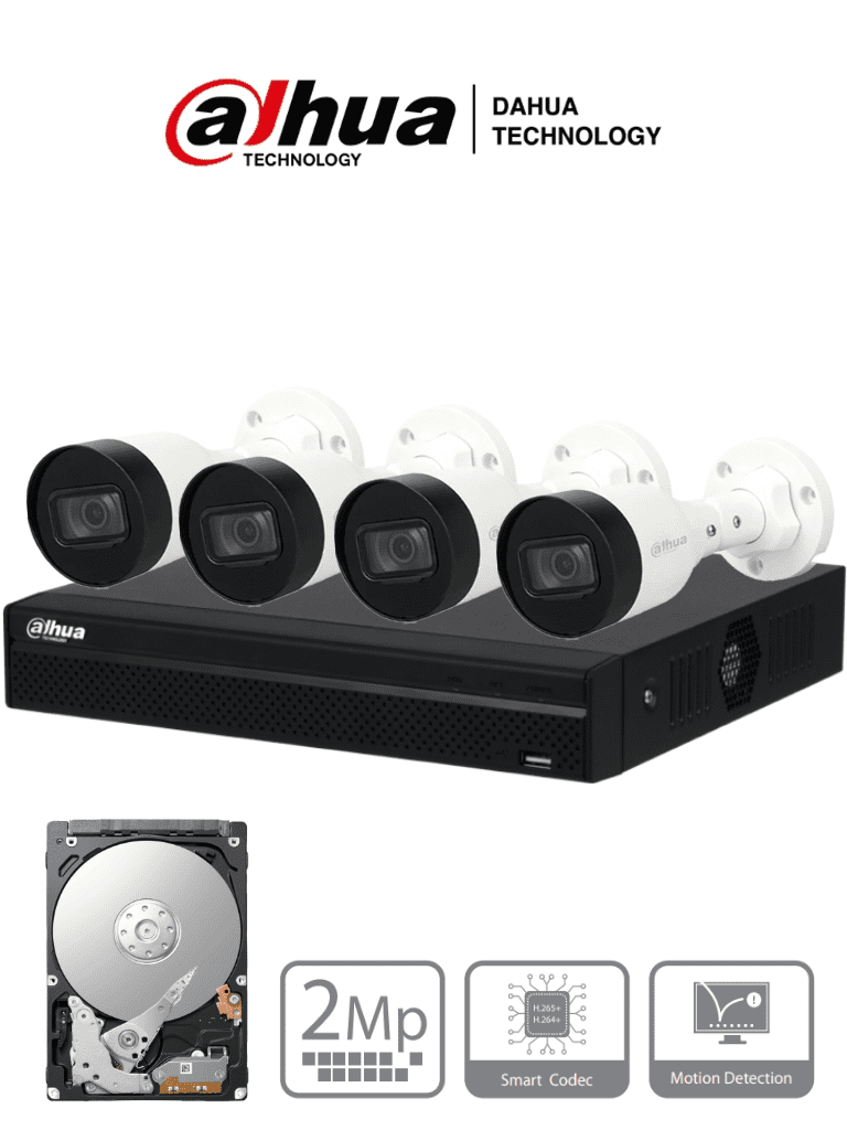 KIT CCTV CON NVR 4 CH 1080P  POE 4 CAMARAS BALA 2 MP IP - Código: IPBPAK4BULL | Compra en Guadalajara