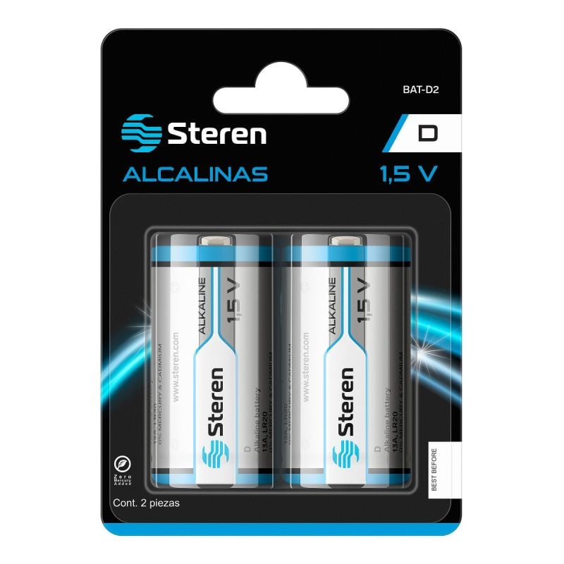 Pilas Steren Alcalinas Tipo D 1.5V C/2 Pzas BAT-D2 - Código: BAT-D2 | Compra en Guadalajara