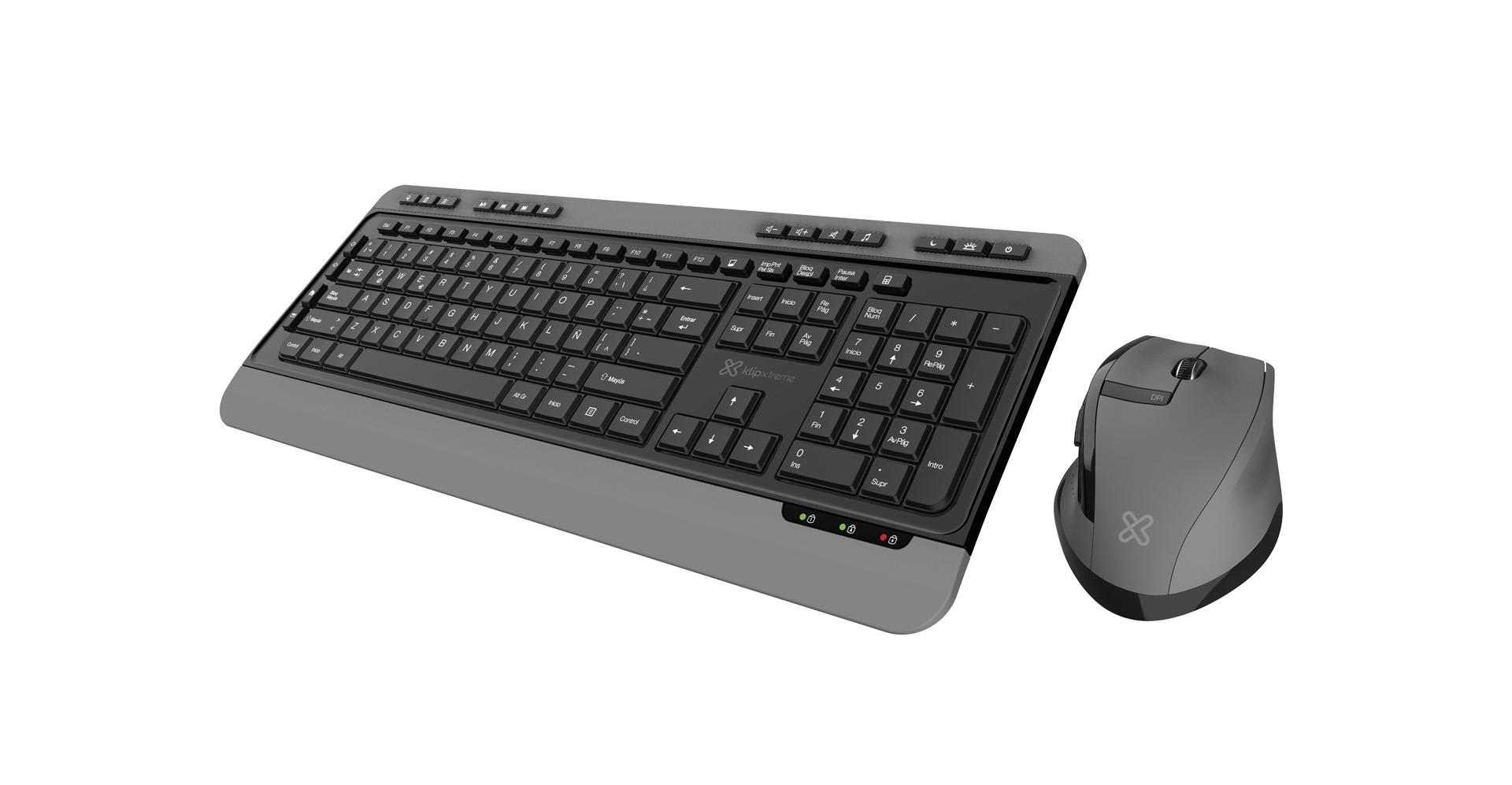 Klip Xtreme - Keyboard and mouse set - Spanish - Wireless - 2.4 GHz - Black and gray - Código: KBK-520 | Compra en Guadalajara