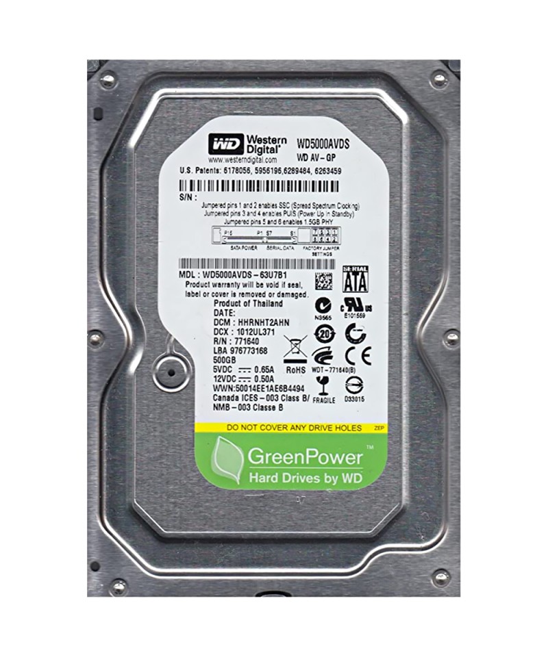 Western Digital - Hard drive - Internal hard drive - 500 GB - 3.5 - SATA - Código: WD5000AVDS/PUL | Compra en Guadalajara