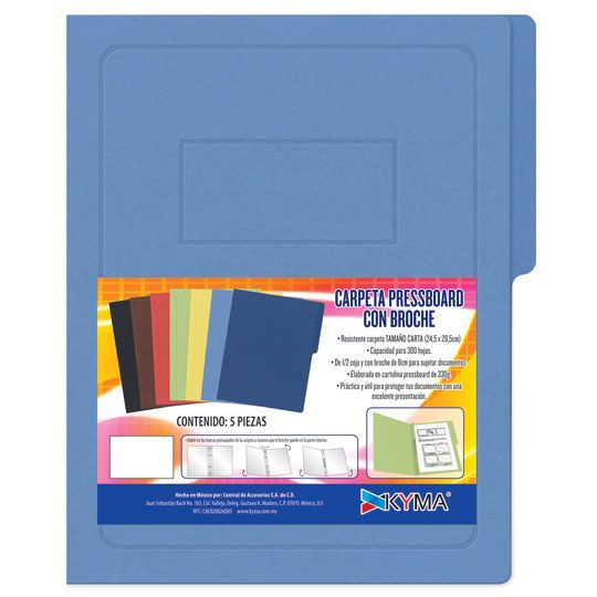 Carpeta Pressboard Kyma C/Broche 8cm Tamaño Carta Azul Claro Paquete C/5 CAPRKB-TC-AZC - Código: CAPRKB-TC-AZC | Compra en Guadalajara